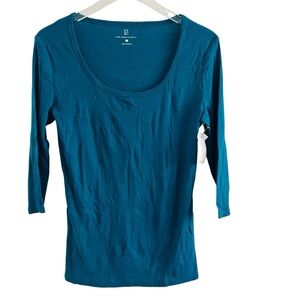 New York & Company Teal 3/4 Sleeve Shirt